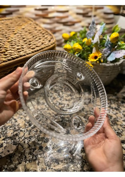 Elite Cam Fondü Tabağı Kristal Fondü Sunumluğu Çikolata Sunumuluğu Föndü Seti 1 Adet