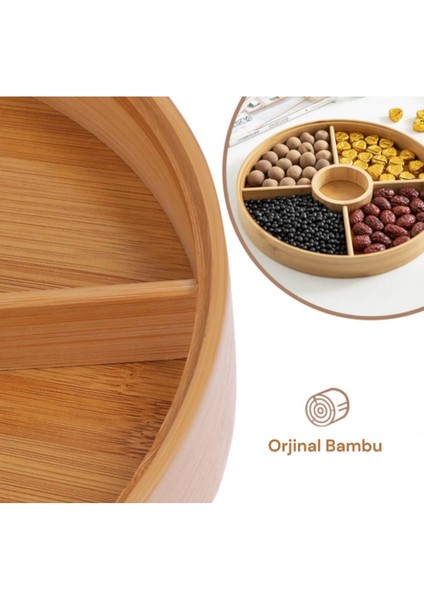 Elite Kapaklı 5 Bölmeli Bambu Kahvaltılık Drajelik Çerezlik Organizer KW-167 FMA001673 1 Adet fiyatları