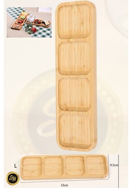 Elite Bambu 4 Bölmeli Sunum Tabağı Kahvaltılık , Çerezlik, Sunumluk, Dikdörtken - 33 x 9.5 cm 1 Adet