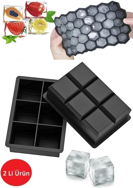 Elite Buzluk Buz Kalıbı 6 Bölmeli Büyük Boy Silikon Petek Silikon Buzluk Ice Cube 1 Adet