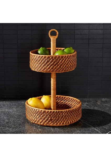 Elite Artesia 2 Katlı Rattan Meyve Sepeti, Şık ve Fonksiyonel 1 Adet