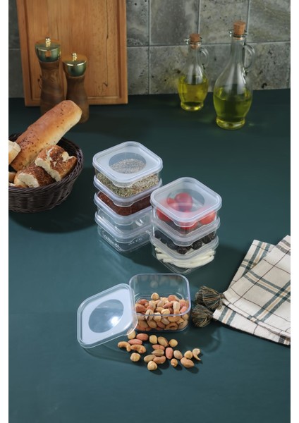 Elite 8 Adet Lunch Box Kahvaltılık Saklama Kabı - Şeffaf Kapaklı Kare Baharatlık Kahvaltılık Seti 1 Adet fiyatları
