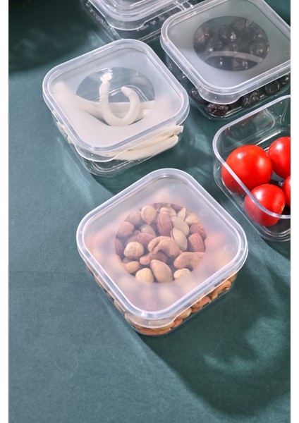 Elite 8 Adet Lunch Box Kahvaltılık Saklama Kabı - Şeffaf Kapaklı Kare Baharatlık Kahvaltılık Seti 1 Adet modelleri
