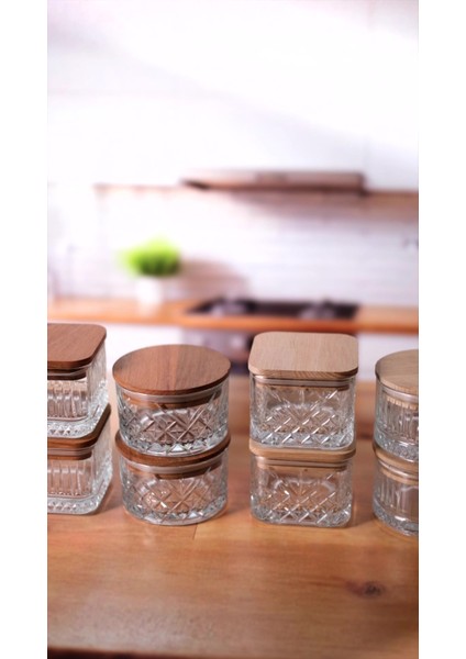 Elite 6'lı Kare Timeless Ahşap Vakumlu Kapaklı Cam Kahvaltılık -Saklama Kabı & Çerezlik Çok Amaçlı- 225 ml 1 Adet
