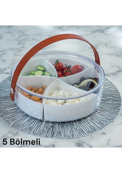 Elite 5 Bölmeli Kapaklı Kahvaltılık Kulplu Çerezlik 1 Adet