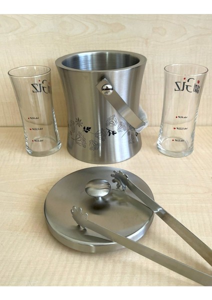 Elite 2 Adet Giz Rakı Bardağı ve 1 Adet Yeni Seri Buz Kovası No 45 1 Adet