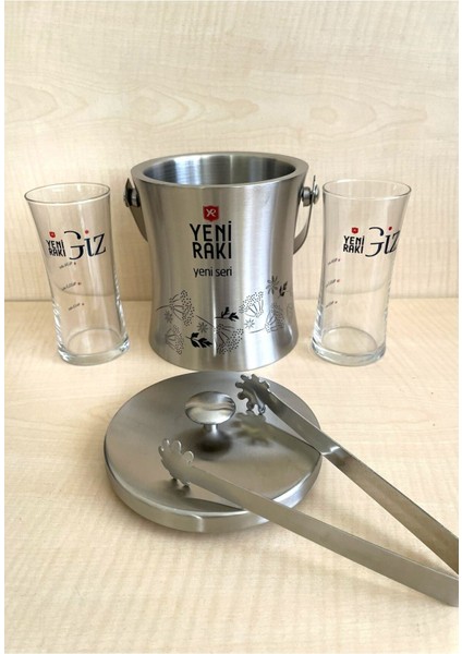 Elite 2 Adet Giz Rakı Bardağı ve 1 Adet Yeni Seri Buz Kovası No 45 1 Adet