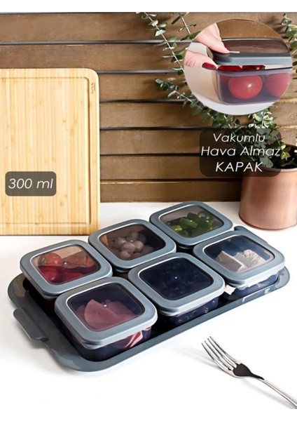 Elite Tepsili 6lı Kahvaltılık Saklama Kabı Silikon Kapaklı Saklama Kabı Kapaklı Kahvaltılık Seti 1 Adet fiyatları