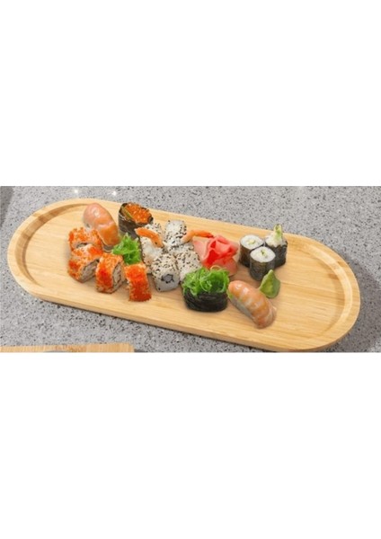 Elite Uzun Bambu Kayık Sunumluk Bambu Kahvaltılık Tepsi Dekoratif Çok Amaçlı Bambu Kayık 45X16 cm 1 Adet