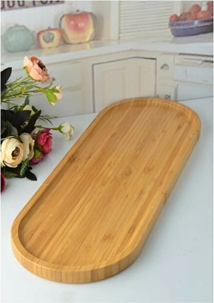 Elite Uzun Bambu Kayık Sunumluk Bambu Kahvaltılık Tepsi Dekoratif Çok Amaçlı Bambu Kayık 45X16 cm 1 Adet