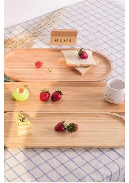 Elite Uzun Bambu Kayık Sunumluk Bambu Kahvaltılık Tepsi Dekoratif Çok Amaçlı Bambu Kayık 45X16 cm 1 Adet