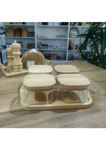 Elite 4'lü Bambu Kapaklı Kahvaltı Seti Çerezlik Set Gerçek Bambu 1 Adet fiyatları