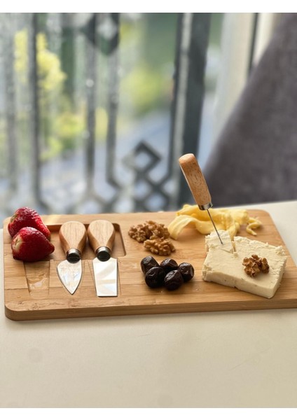 Elite Bambu Kahvaltılık Sunum - Ahşap Sunum - Kahvaltılık - Çerezlik - Peynir Kesme Tahtalı Sunumluk 1 Adet