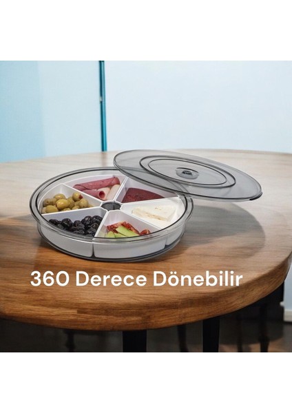 Elite 360 Derece Dönebilen 6 Bölmeli Sunumluk ve Kahvaltılık 1 Adet