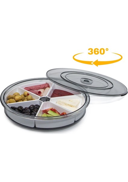 Elite 360 Derece Dönebilen 6 Bölmeli Sunumluk ve Kahvaltılık 1 Adet