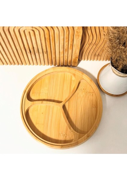 Elite Bambu 2 Li Yuvarlak Bölmeli Çerezlik & Kahvaltılık Sunum Tabağı Cam Kapaklı 19X19X3 cm ve 24X24X3 cm 1 Adet modelleri