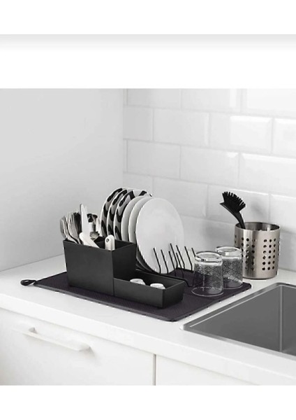 Elite Bulaşık Matı Süper Emici Bulaşık Kurutma Örtüsü 45X36CM Katlanabilir Bulaşık Matı Siyah 1 Adet