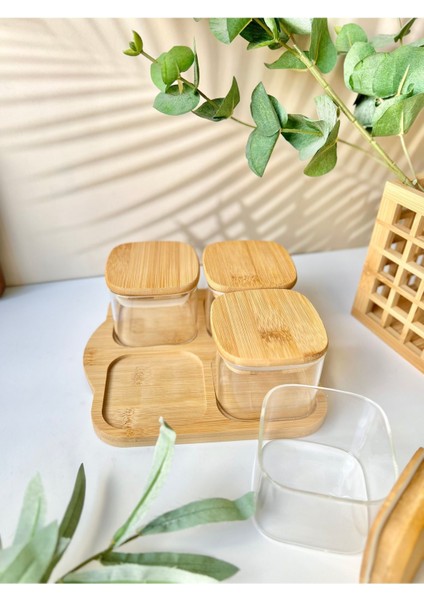 Elite Bambu Tepsili ve Kapaklı 4’lü Kahvaltılık Set 1 Adet