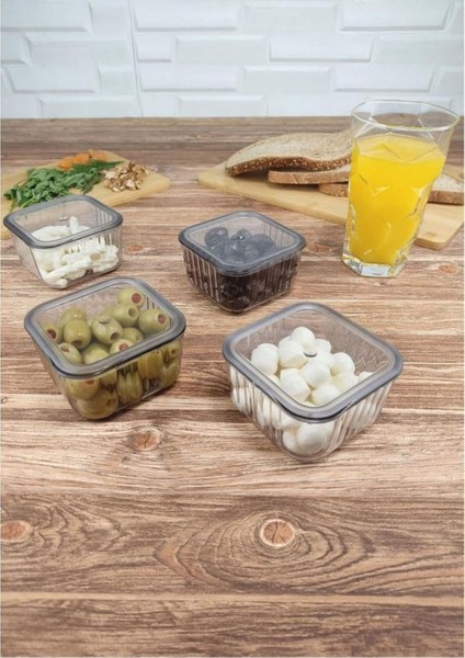 Elite 4 Bölmeli Tepsili Kapaklı Kahvaltılık Set - Şık ve Pratik Saklama ve Sunum Kabı" 5 Parça 1 Adet modelleri