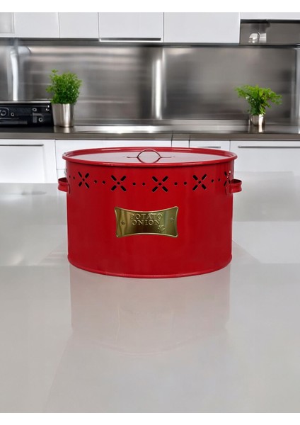 Elite Kırmızı Metal Bölmeli Patates-Soğan Saklama Kabı 18 Lt - Plakalı 1 Adet fiyatları