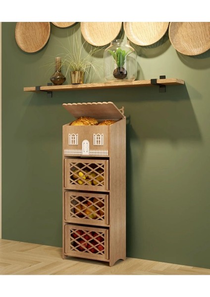 Elite Patates Soğanlık Ekmeklik Dolabı Sebzelik 3 Katlı Ahşap 1 Adet