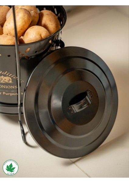Elite Iki Katlı Konik Metal Patates Soğan Kovası, Saklama Kabı, Sebzelik (Delicious Traditions Baskılı) 1 Adet fiyatları