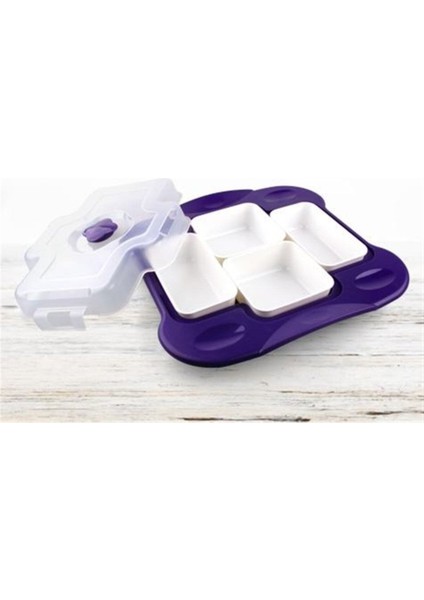 Elite Kahvaltı Seti Star Kapaklı Tepsili 4 Kaseli Dekoratif Şık Tasarımlı Sert Plastik Organizer Set 1 Adet