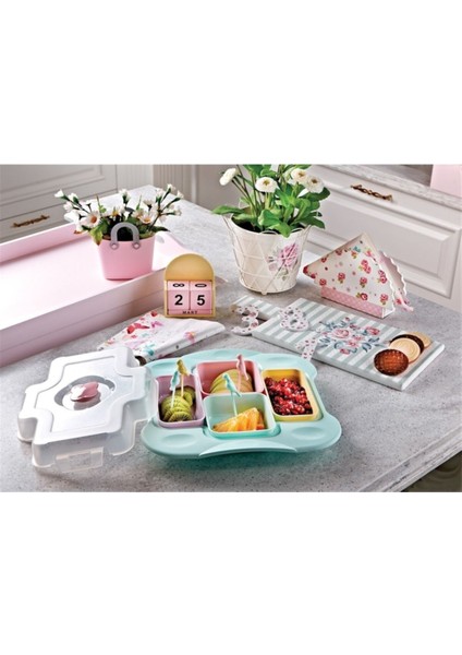 Elite Kahvaltı Seti Star Kapaklı Tepsili 4 Kaseli Dekoratif Şık Tasarımlı Sert Plastik Organizer Set 1 Adet fiyatları