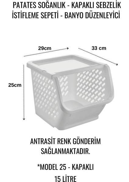 Elite 4'lü Patates & Soğanlık, Kapaklı Katlı Sebzelik, Oyuncak Sepeti, Banyo Büyük Düzenleyici Antrasıt 1 Adet modelleri