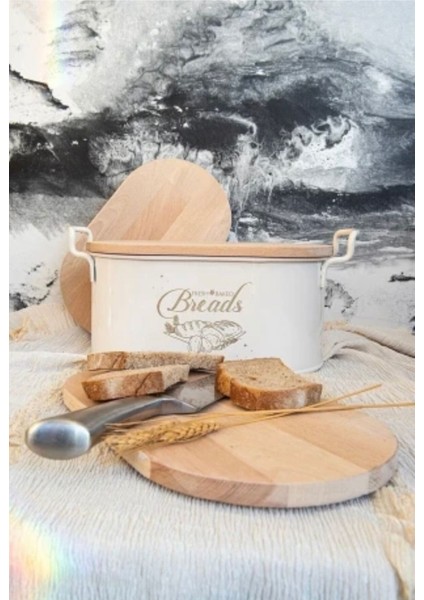 Elite Pinterest Stil Retro Sepet Bambu Kapaklı Ekmeklik Metal Kutu Ekmek Saklama Kutusu 1,5 L 1 Adet modelleri