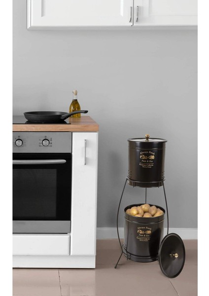 Elite 2 Katlı Metal Patates Soğan Kovası - Sebzelik - Patates Soğanlık Sepeti Ekonomik Boy Siyah Gold Kulp 1 Adet modelleri