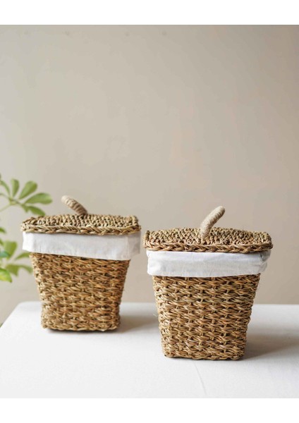 Elite Iç Korumalı 2li Hasır Kapaklı 26X26X23CM Patates ve Soğan Sepeti/sepet 1 Adet