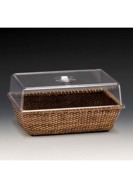 Elite Rattan Sepetli, Polikarbonat Kapaklı Fanus, 34,5X24 cm 1 Adet