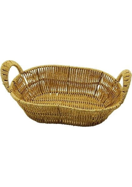 Elite Oval Plastik Hasır Ekmek - Çok Amaçlı Sepet Kulplu - Metal Iskelet TABAN:14X21- AĞIZ:19X27CM D:7.5cm 1 Adet