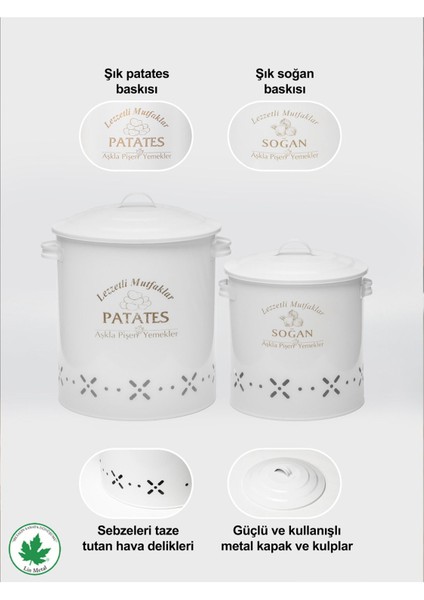 Elite Lüx Metal Patates Soğanlık Kovası Sebze Saklama Kabı Beyaz 1 Adet