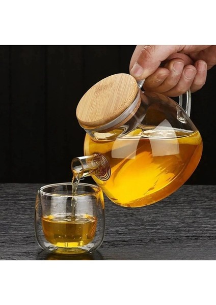Elite 1000ML Bambu Kapaklı Isıya Dayanıklı Cam Bitki Çayı Demliği Cam Sürahi 1 Adet