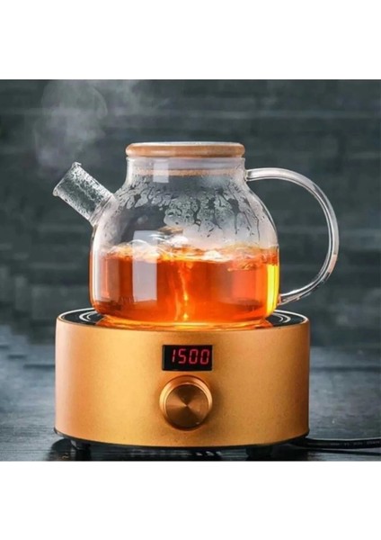 Elite 1000ML Bambu Kapaklı Isıya Dayanıklı Cam Bitki Çayı Demliği Cam Sürahi 1 Adet