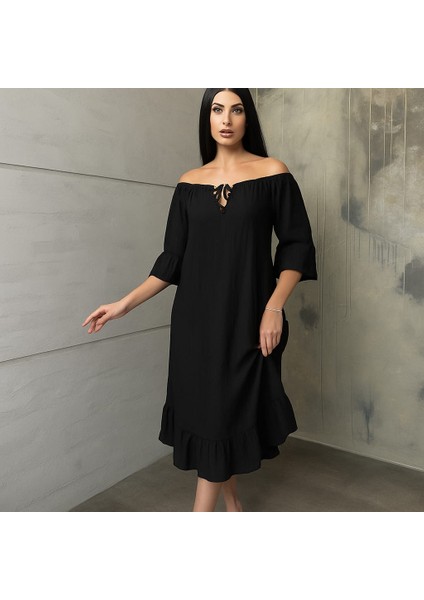 Kadın Yazlık Her Bedene Uyumlu Madonna Yaka Senora Elbise (46 BEDENE KADAR UYUMLUDUR)