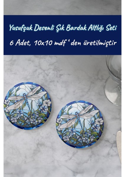 Elite Yusufçuk Desenli Şık Bardak Altlığı Seti 6 Adet Mdf 1 Adet fiyatları