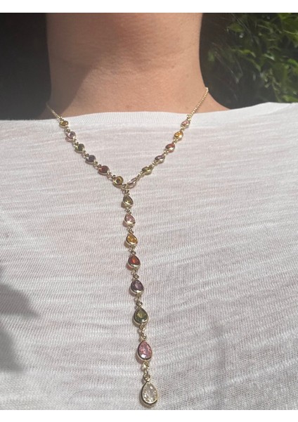 Renkli Taşlı Y Modeli Kolye fiyatları