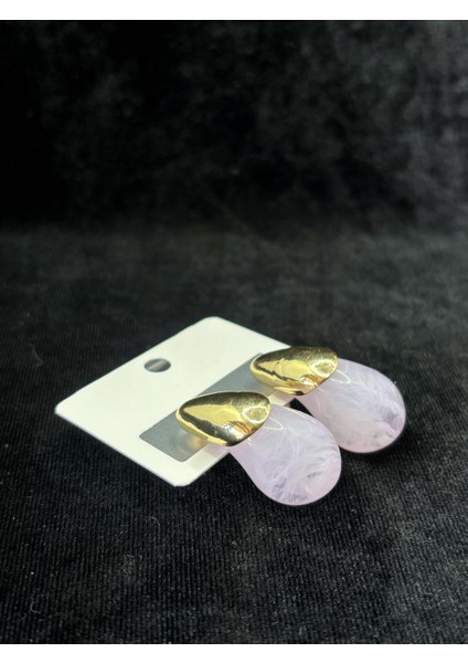 Altın Detaylı Mor Damla Form Kadın Küpe - Şık ve Zarif Tasarım