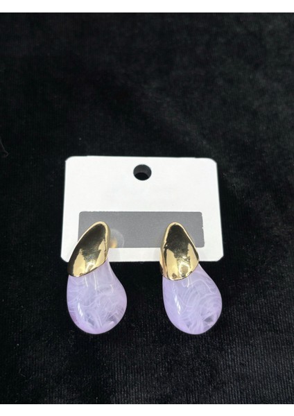 Altın Detaylı Mor Damla Form Kadın Küpe - Şık ve Zarif Tasarım fiyatları