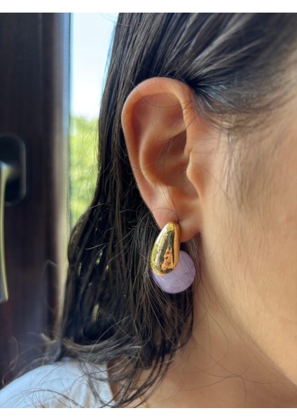 Altın Detaylı Mor Damla Form Kadın Küpe - Şık ve Zarif Tasarım modelleri