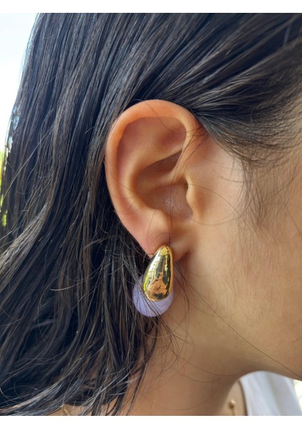 Altın Detaylı Mor Damla Form Kadın Küpe - Şık ve Zarif Tasarım indirimleri