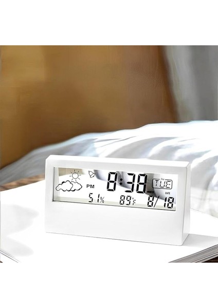 Şeffaf Tasarım Akıllı Masa Saati Termometre Nem Ölçer Hava Durumu Takvim Alarm Fonksiyonel Dekorati