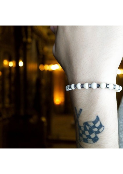 Howlite Power Erkek Bileklik (Çelik ve Havlit Taşlı, Kalın Erkek Bileğine Uygun, Nikel Içermez– Fundéa Jewelry