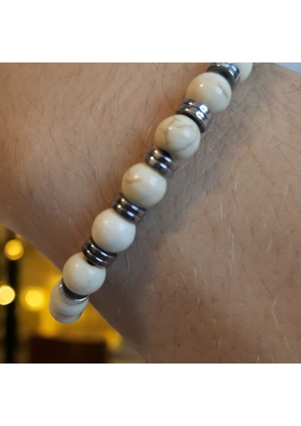 Howlite Power Erkek Bileklik (Çelik ve Havlit Taşlı, Kalın Erkek Bileğine Uygun, Nikel Içermez– Fundéa Jewelry fiyatları