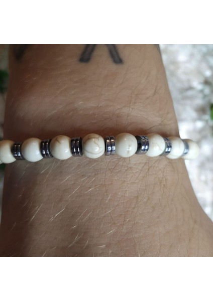 Howlite Power Erkek Bileklik (Çelik ve Havlit Taşlı, Kalın Erkek Bileğine Uygun, Nikel Içermez– Fundéa Jewelry fırsatları