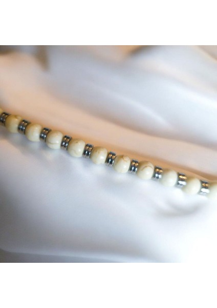 Howlite Power Erkek Bileklik (Çelik ve Havlit Taşlı, Kalın Erkek Bileğine Uygun, Nikel Içermez– Fundéa Jewelry