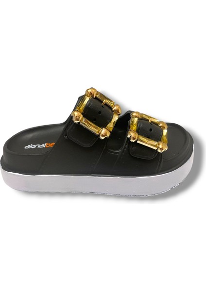 Akınal E474.Z.0000-25 Eva Altın Tokalı Çift Bant Kadın Terlik fiyatları